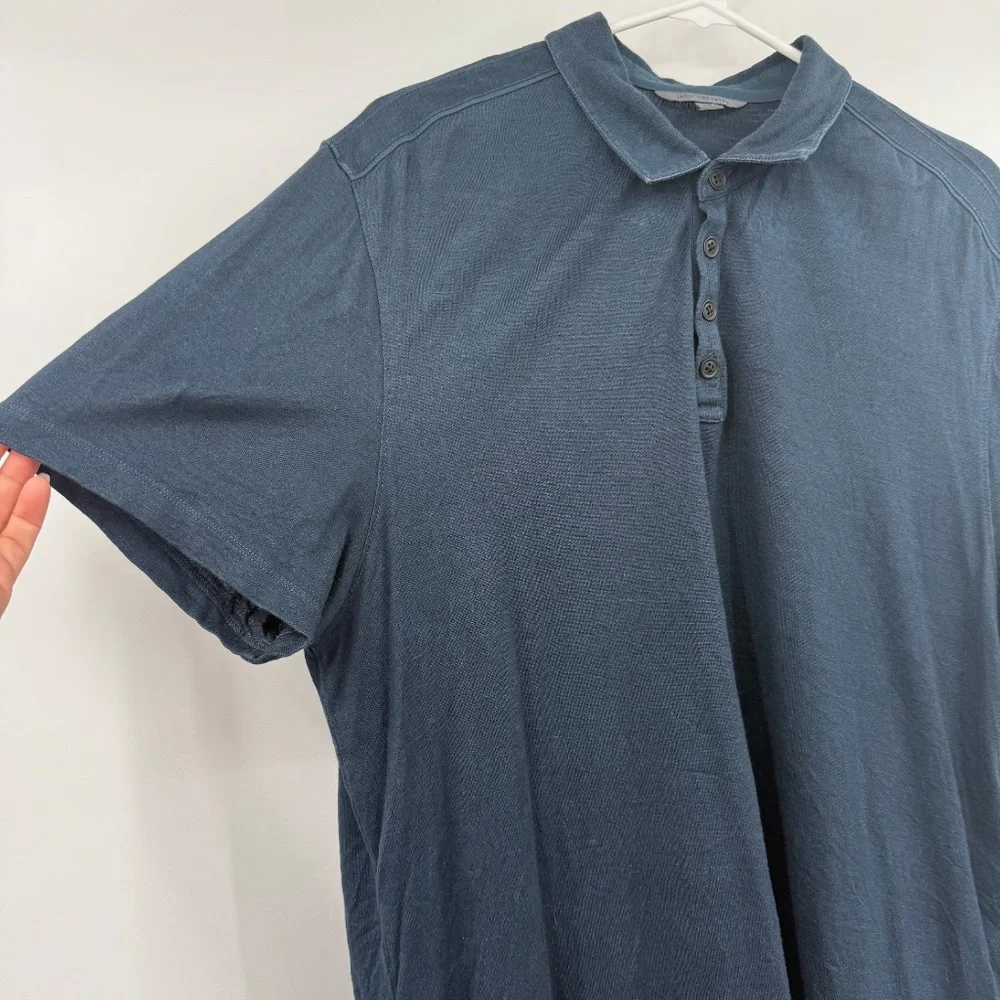 John Varvatos Polo Shirt Men XL Blue Silk Cotton Blend Short Sleeves Casual - Picture 2 of 9